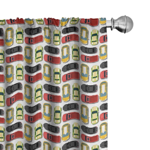 Ambesonne Car Curtains, Cartoon Colorful Automobiles, Pair of 28"x95", Apple Green Earth Yellow