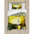 thumbnail image 1 of Ambesonne Car Duvet Cover Set, Vintage Retro Style Cuban, Twin, Sage Green Yellow, 1 of 3