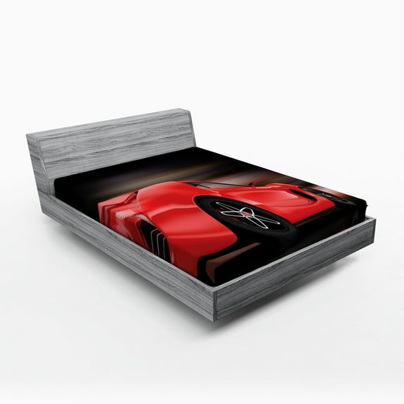Ambesonne Car Fitted Sheet, Futuristic Red Sports, Full Size, Red Black