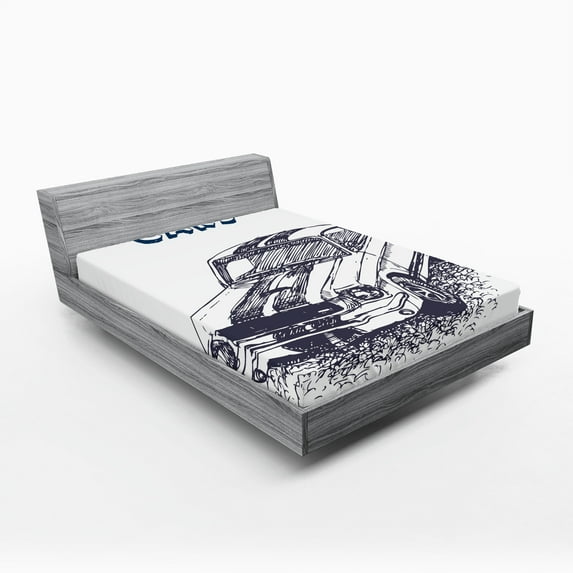 Ambesonne Car Fitted Sheet, Sports Car Grunge, Full Size, Black White