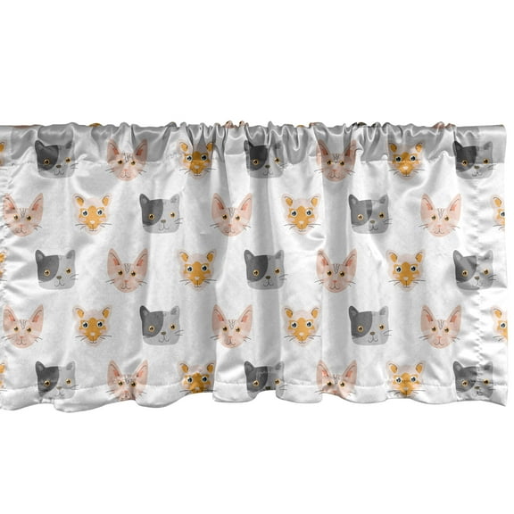 Ambesonne Car Lover Window Valance, Various Breed Kitty Heads, 54" X 18", Multicolor