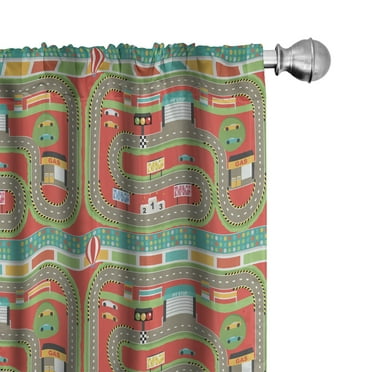 Ambesonne Car Race Track Curtains, Car Design, Pair of 28"x95", Multicolor