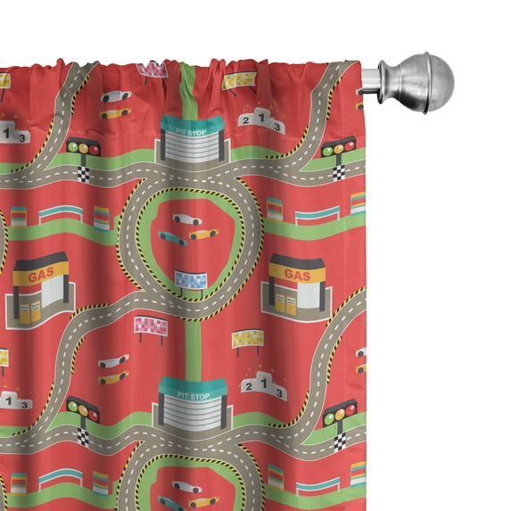 Ambesonne Car Race Track Curtains, Gas Station, Pair of 28"x84", Multicolor