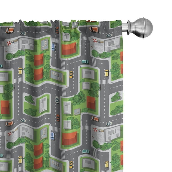 Ambesonne Car Race Track Curtains, Houses Gardens, Pair of 28"x95", Multicolor