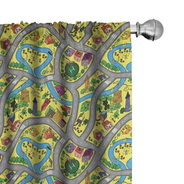 Ambesonne Car Race Track Curtains, Roads Activity, Pair of 28"x95", Multicolor