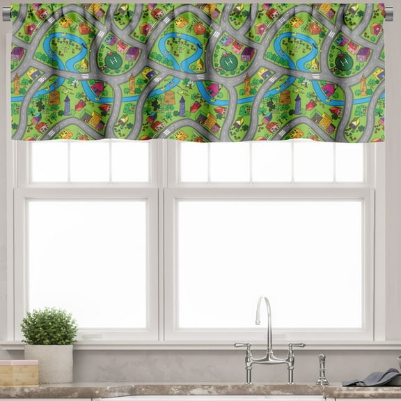 Ambesonne Car Race Track Window Valance, Suburb Area, 54" X 18", Multicolor
