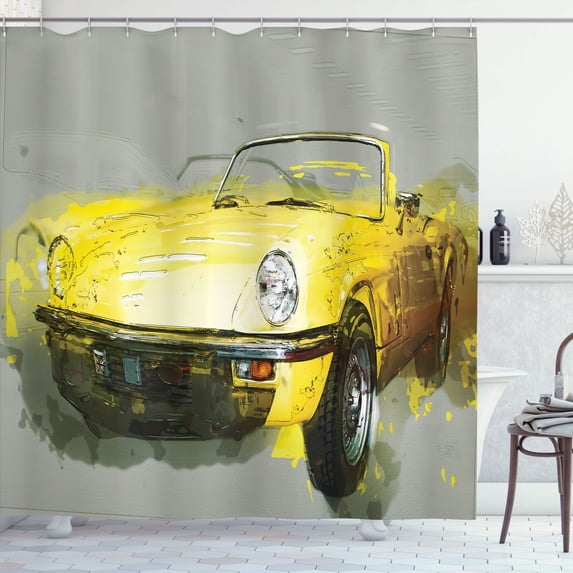Ambesonne Car Shower Curtain, Vintage Retro Style Cuban, 69"Wx75"L, Sage Green Yellow