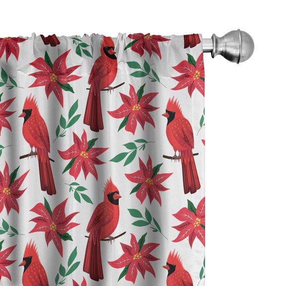 Ambesonne Cardinal Curtains, Northern Birds Leaves Art, Pair of 28"x84", Dark Pink and Jade Green