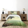 thumbnail image 1 of Ambesonne Caribbean Quilted Bedspread Set 2 Pcs, Palm Tree Rocky Shore, Twin Size, Almond Green Pale Yellow, 1 of 6