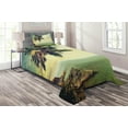 thumbnail image 1 of Ambesonne Caribbean Quilted Coverlet 2 Pcs, Palm Tree Rocky Shore, Twin Size, Almond Green Pale Yellow, 1 of 2