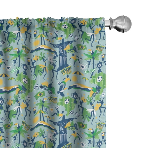 Ambesonne Carnival Window Curtains, Theme of Brazil Cultural, Each 28" W x 63" L, Fern Green Dark Sky Blue