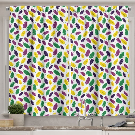 Ambesonne Carnival Kitchen Curtains, Symbolic Mardi Gras Design, 55"x45", Multicolor