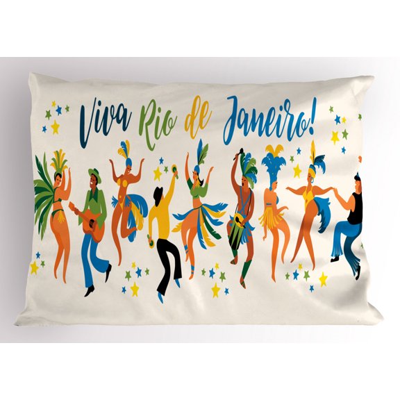 Ambesonne Carnival Pillow Sham, Viva Rio De Janeiro Words, 36" X 20", Multicolor