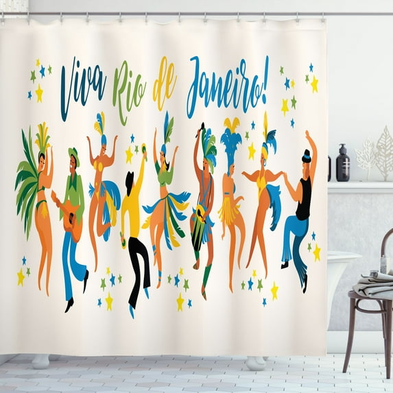 Ambesonne Carnival Shower Curtain, Viva Rio De Janeiro Words, 69"Wx70"L, Multicolor