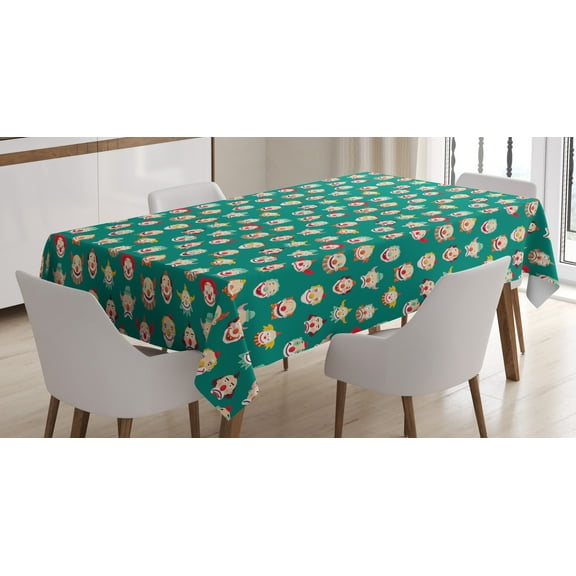 Ambesonne Carnival Tablecloth Rectangular Table Cover, Sad and Happy Clown Faces, 60"x84", Teal Multicolor