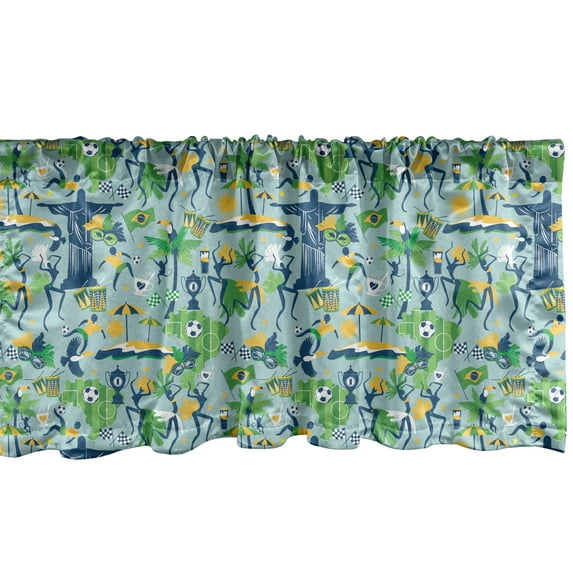Ambesonne Carnival Valance Pack of 2, Theme of Brazil Cultural, 54"X12", Fern Green Dark Sky Blue