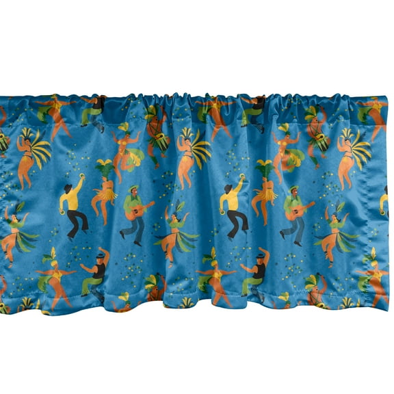 Ambesonne Carnival Window Valance, Men and Women in Costumes, 42" x 12", Sea Blue and Multicolor