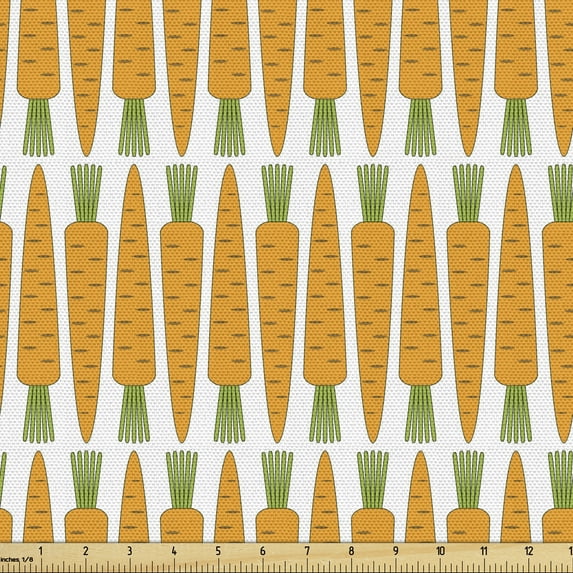 Ambesonne Carrot Fabric by the Yard Upholstery, Symmetrical Vegetable Art, 2 Yards, White and Marigold