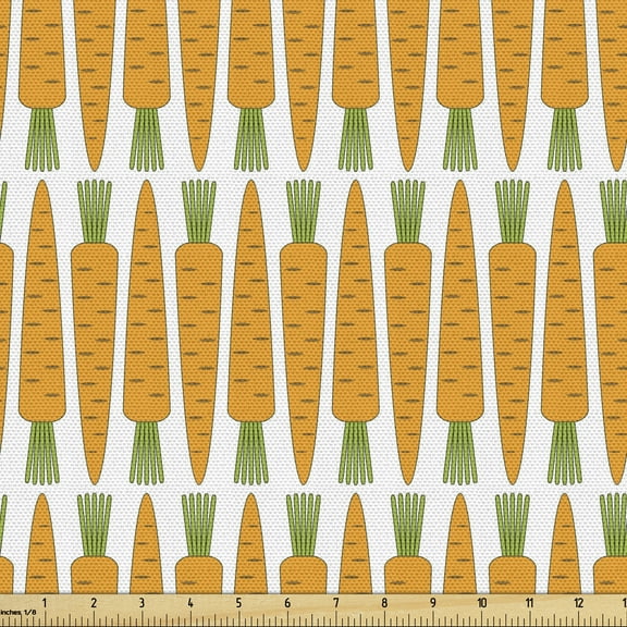 Ambesonne Carrot Fabric by the Yard Upholstery, Symmetrical Vegetable Art, 5 Yards, White and Marigold