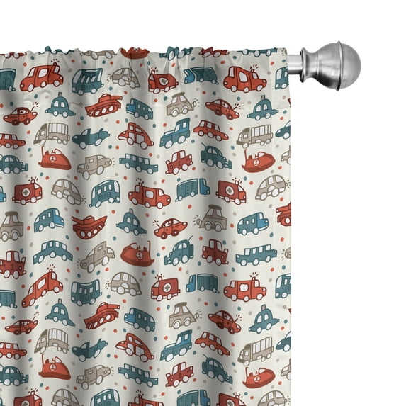 Ambesonne Cars Window Curtains, Cartoon Vehicle Pattern Spots, Each 28" W x 84" L, Scarlet Teal Tan