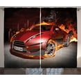 thumbnail image 1 of Ambesonne Cars Curtains 2 Panel Set, Burnout Tires Sport Car, 108" x 90", Orange Black Red, 1 of 3