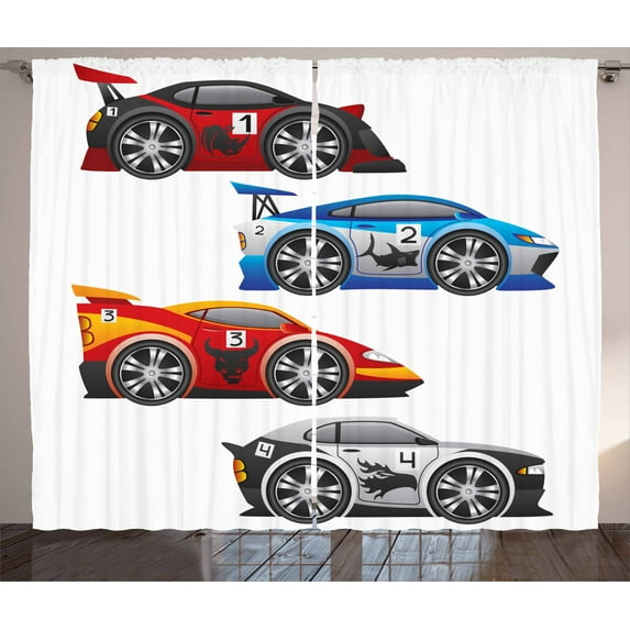 Ambesonne Cars Curtains 2 Panel Set, Formula Cars Technology, 108" x 108", Multicolor