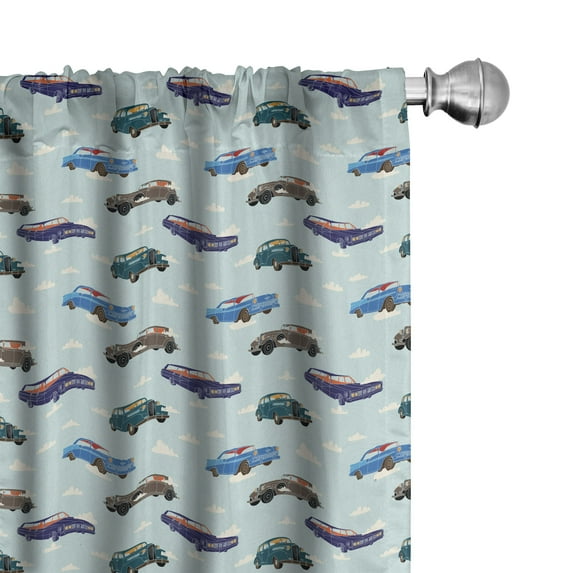 Ambesonne Cars Curtains, Abstarct Design Retro Ride, Pair of 28"x63", Pale Blue Teal Umber