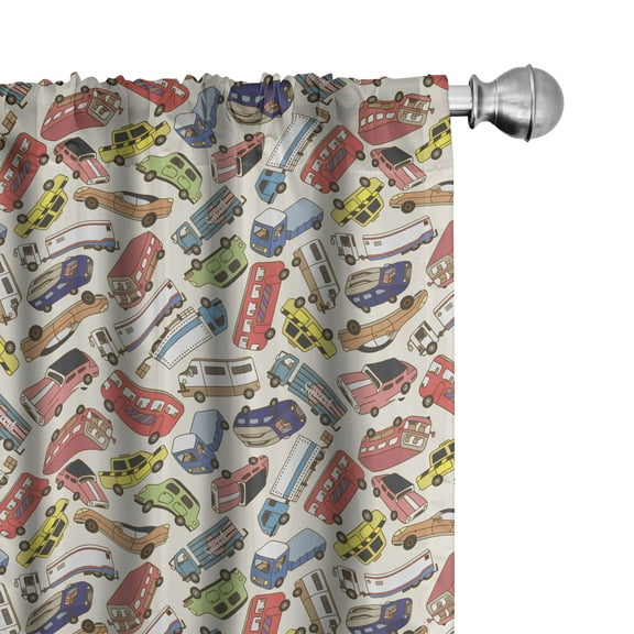 Ambesonne Cars Curtains, Lorry Cargo Taxi Fun Print, Pair of 28"x63", Multicolor