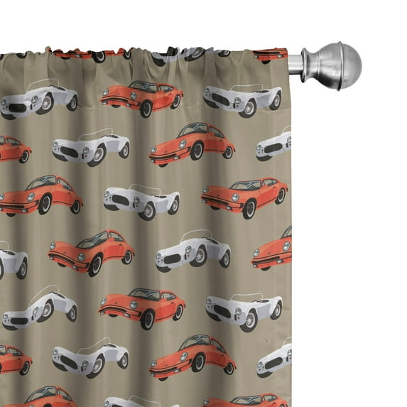 Ambesonne Cars Curtains, Vintage Sports Vehicle, Pair of 28"x84", Tan Orange