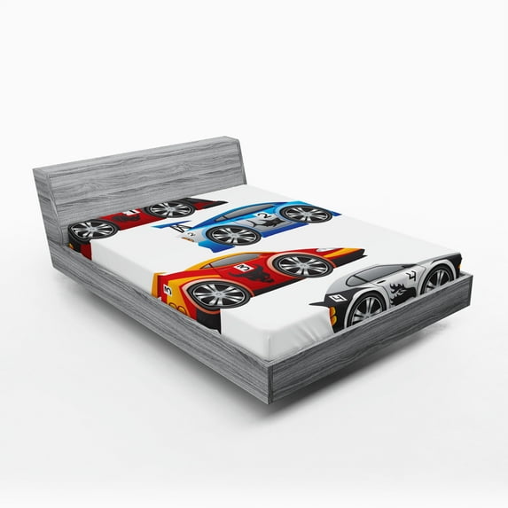 Ambesonne Cars Fitted Sheet 2 Pcs Set, Formula Cars Technology, Full, Multicolor