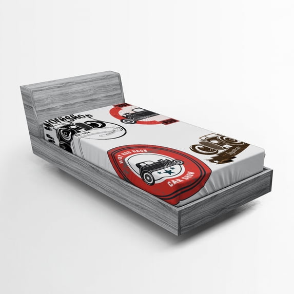 Ambesonne Cars Fitted Sheet, Retro Hot Rod Pop Art Print, Twin Size, Multicolor