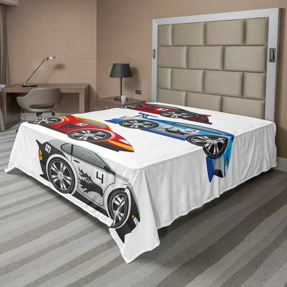 Ambesonne Cars Flat Sheet, Formula Cars Technology, Queen Size, Multicolor