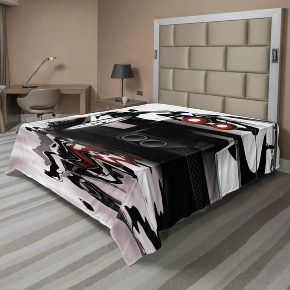 Ambesonne Cars Flat Sheet, Modern Black Vehicle Style, California King, Black Red White