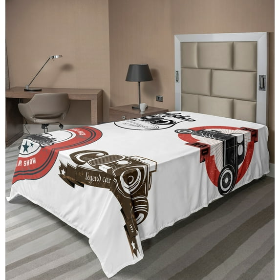 Ambesonne Cars Flat Sheet, Retro Hot Rod Pop Art Print, Twin Size, Multicolor