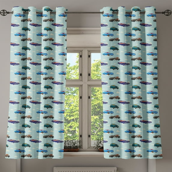 Ambesonne Cars Grommet Curtain, Abstarct Design Retro Ride, 50" x 54", Pale Blue Teal Umber