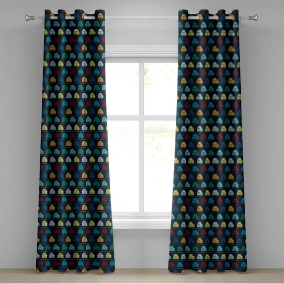 Ambesonne Cars Grommet Curtain, Mini Retro Vehicle on Road, 50" x 96", Dark Blue Aqua Mustard