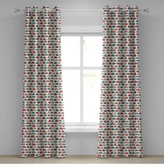 Ambesonne Cars Grommet Curtain, Play Time Doodle, 50" x 72", Scarlet Teal Tan