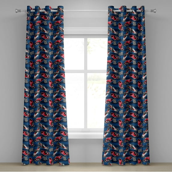 Ambesonne Cars Grommet Curtain, Racing Automobile Sports, 50" x 96", Navy Blue Red Black