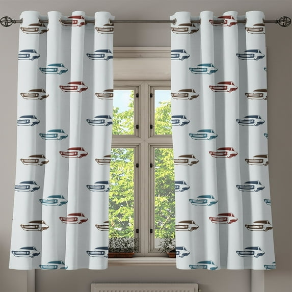 Ambesonne Cars Grommet Curtain, Retro American Vehicles, 50" x 54", Blue Brown Burgundy
