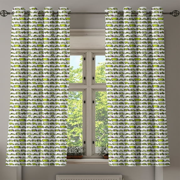 Ambesonne Cars Grommet Curtain, Sedans Bus Traveling Theme, 50" x 54", Apple Green