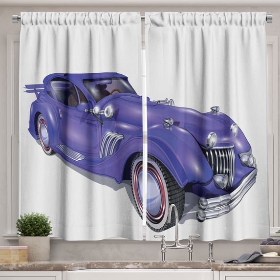 Ambesonne Cars Kitchen Curtains, Custom Vehicle High Speed, 55"x39", Violet Blue