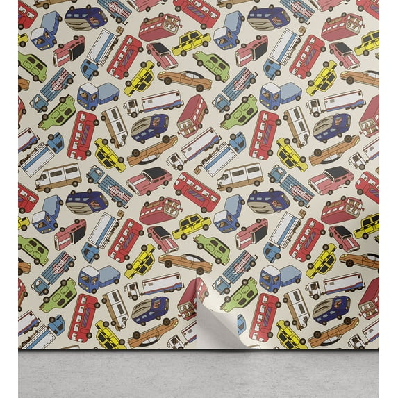 Ambesonne Cars Peel & Stick Wallpaper for Home, Lorry Cargo Taxi Fun Print, 13"x36", Multicolor