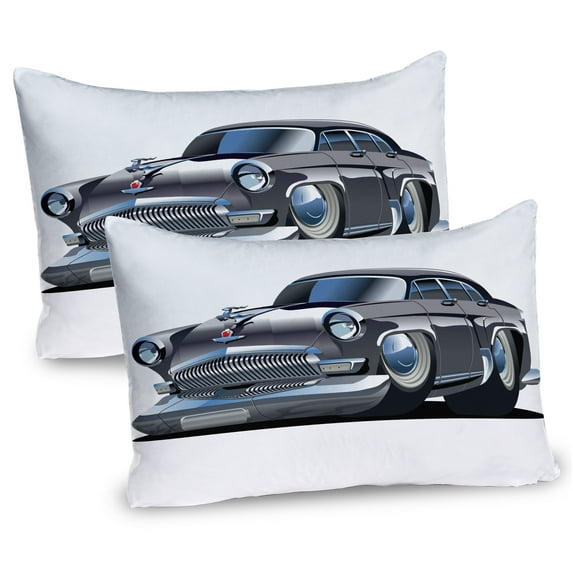 Ambesonne Cars Pillow Sham 2 Pack, Retro Design Asymmetric, 30"x20", Grey Dark Grey