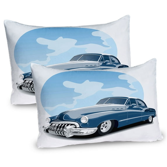 Ambesonne Cars Pillow Sham 2 Pack, Retro Vintage Auto, 36"x20", Blue Pale Blue Black