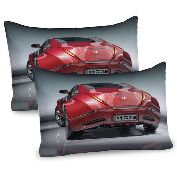 Ambesonne Cars Pillow Sham 2 Pack, Sports Car Powerful Engine, 36"x20", Red Black Grey