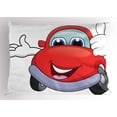thumbnail image 1 of Ambesonne Cars Pillow Sham, Cartoon Red Vehicle Happy, 26" X 20", Vermilion Lilac, 1 of 2