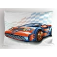 thumbnail image 1 of Ambesonne Cars Pillow Sham, Cartoon Style Race Car, 26" X 20", Orange Blue Black, 1 of 2