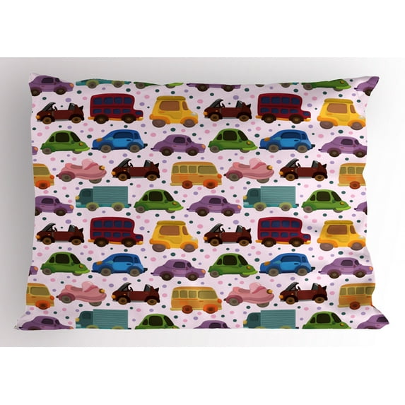 Ambesonne Cars Pillow Sham, Cartoon Vehicle Design, 36" X 20", Multicolor