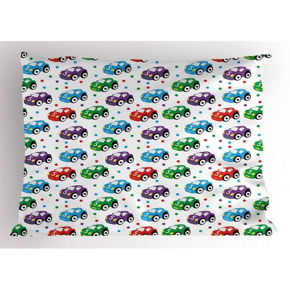 Ambesonne Cars Pillow Sham, Colorful Cartoon Automobile, 26" X 20", Multicolor