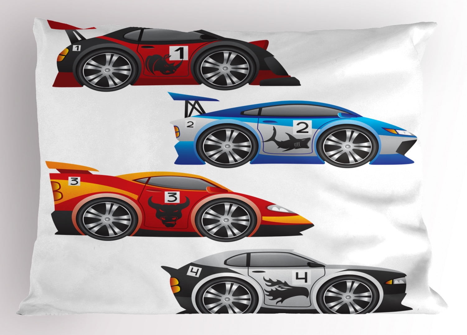Kids Multicolor Polyester Race Car Pillow Sham